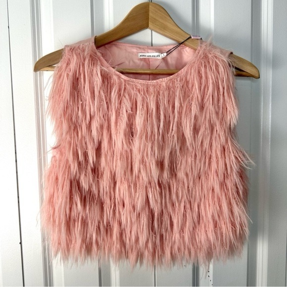 AvecLes Filles Pink Faux Fur Sleeveless Top Size Small - Picture 8 of 9